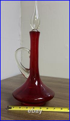 Early 1960's Vintage MCM Bischoff #373 Ruby Red Art Glass Decanter with Stopper