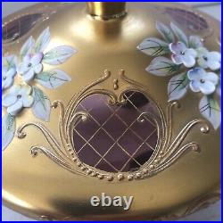 Egermann Bohemian Glass Bowl Gilded Paint Enamel Flowers Lid Candy Jewelry VTG