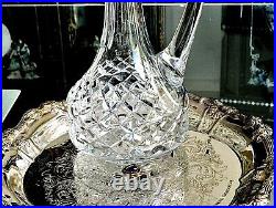 Elegant Vintage Hand Cut Crystal Decanter 2 Crystal Glasses Silver Tray C 1960