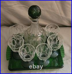 Emerald Accent by AVON -Decanter, Six Cordials, and Serving Tray