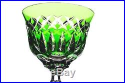 Emerald Green Cut to Clear Cased Crystal Wine Decanter & 6 Goblets Set Vintage