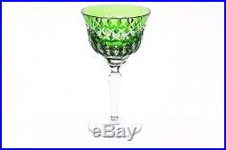 Emerald Green Cut to Clear Crystal Wine Decanter & 6 Goblets Set Vintage