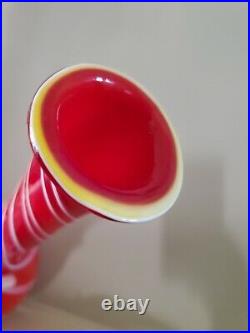 Empoli Alrose Cased Red White Swirl Vintage Glass Decanter Genie Bottle