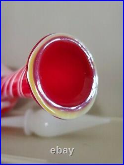 Empoli Alrose Cased Red White Swirl Vintage Glass Decanter Genie Bottle