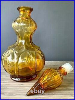 Empoli Amber Glass Decanter Genie Bottle Corset Style Vintage