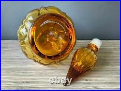 Empoli Amber Glass Decanter Genie Bottle Corset Style Vintage