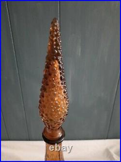 Empoli Amber Wax Drip Genie Bottle Decanter 1960s Glass Vintage MCM withstopper
