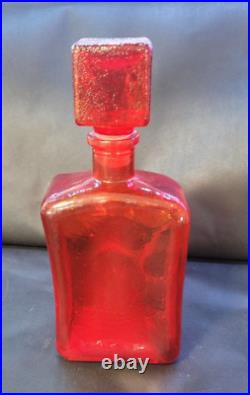 Empoli Amberina Red Orange Decanter Modernist Square Italian Bottle withStopper