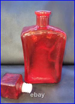 Empoli Amberina Red Orange Decanter Modernist Square Italian Bottle withStopper