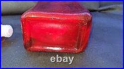 Empoli Amberina Red Orange Decanter Modernist Square Italian Bottle withStopper