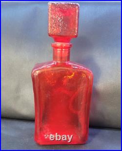 Empoli Amberina Red Orange Decanter Modernist Square Italian Bottle withStopper