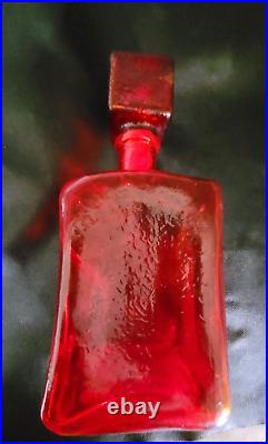 Empoli Amberina Red Orange Decanter Modernist Square Italian Bottle withStopper