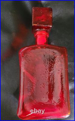 Empoli Amberina Red Orange Decanter Modernist Square Italian Bottle withStopper