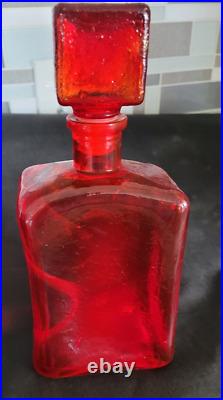 Empoli Amberina Red Orange Decanter Modernist Square Italian Bottle withStopper