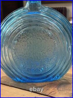 Empoli Blenko Glass Decanter Turquoise Ice Blue Squat Bottle Vintage MCM Italy