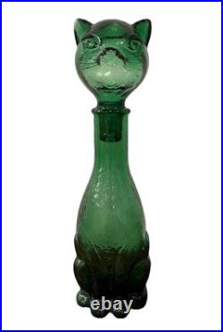 Empoli Cat Decanter Italian Emerald Green Glass Bottle Genie Vintage MCM