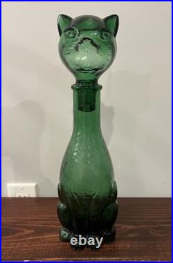 Empoli Cat Decanter Italian Emerald Green Glass Bottle Genie Vintage MCM
