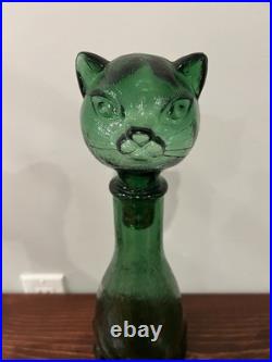 Empoli Cat Decanter Italian Emerald Green Glass Bottle Genie Vintage MCM