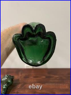 Empoli Cat Decanter Italian Emerald Green Glass Bottle Genie Vintage MCM
