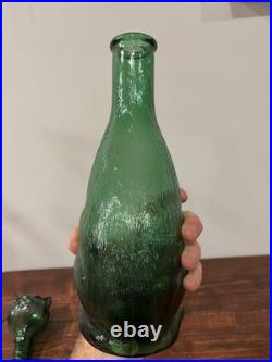 Empoli Cat Decanter Italian Emerald Green Glass Bottle Genie Vintage MCM