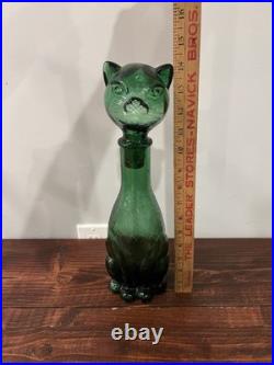 Empoli Cat Decanter Italian Emerald Green Glass Bottle Genie Vintage MCM