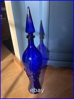 Empoli Cobalt Blue Vintage Genie Decanter with Faceted Stopper, 19.5