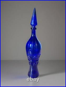 Empoli Cobalt Blue Vintage Genie Decanter with Faceted Stopper, 19.5