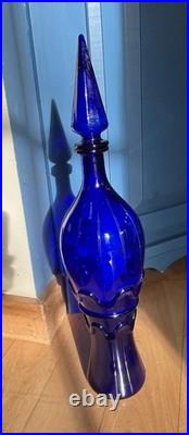 Empoli Cobalt Blue Vintage Genie Decanter with Faceted Stopper, 19.5