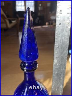 Empoli Cobalt Blue Vintage Genie Decanter with Faceted Stopper, 19.5