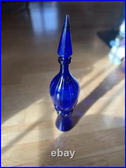 Empoli Cobalt Blue Vintage Genie Decanter with Faceted Stopper, 19.5
