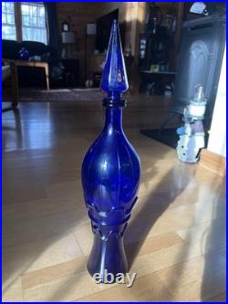 Empoli Cobalt Blue Vintage Genie Decanter with Faceted Stopper, 19.5