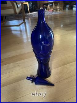 Empoli Cobalt Blue Vintage Genie Decanter with Faceted Stopper, 19.5