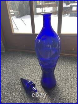 Empoli Cobalt Blue Vintage Genie Decanter with Faceted Stopper, 19.5