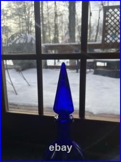 Empoli Cobalt Blue Vintage Genie Decanter with Faceted Stopper, 19.5