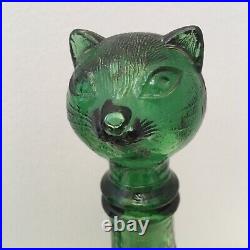 Empoli Decanter Set Cat & Dog Italian Emerald Green Glass Bottle MCM 9 Stopper
