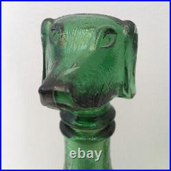 Empoli Decanter Set Cat & Dog Italian Emerald Green Glass Bottle MCM 9 Stopper