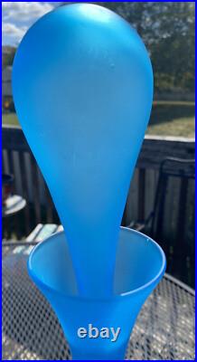 Empoli Genie Bottle Blue Satin Frosted Glass Decanter 23-1/2 Mid Century Modern