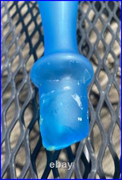 Empoli Genie Bottle Blue Satin Frosted Glass Decanter 23-1/2 Mid Century Modern