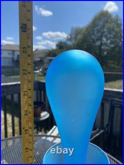 Empoli Genie Bottle Blue Satin Frosted Glass Decanter 23-1/2 Mid Century Modern