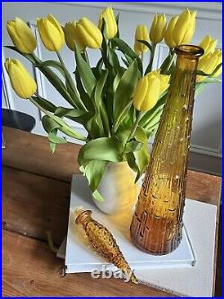 Empoli Glass Bottle Decanter With Stopper Amber Drip Pattern Genie MCM Vintage