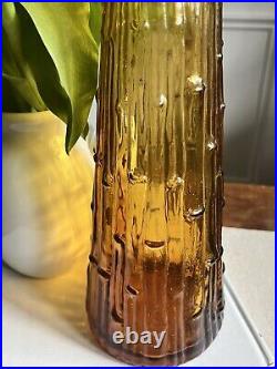 Empoli Glass Bottle Decanter With Stopper Amber Drip Pattern Genie MCM Vintage