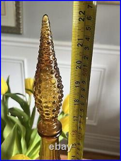 Empoli Glass Bottle Decanter With Stopper Amber Drip Pattern Genie MCM Vintage