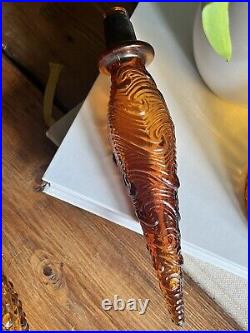 Empoli Glass Bottle Decanter With Stopper Amber Drip Pattern Genie MCM Vintage