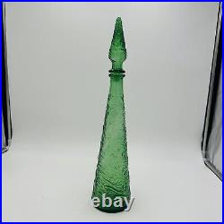 Empoli Glass Decanter Green Wave Italy Stopper 18in H Vintage Mid Century Modern