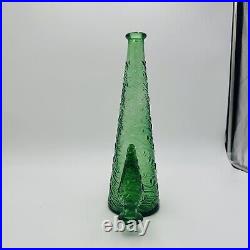 Empoli Glass Decanter Green Wave Italy Stopper 18in H Vintage Mid Century Modern