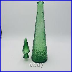 Empoli Glass Decanter Green Wave Italy Stopper 18in H Vintage Mid Century Modern