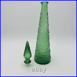 Empoli Glass Decanter Green Wave Italy Stopper 18in H Vintage Mid Century Modern