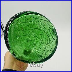 Empoli Glass Decanter Green Wave Italy Stopper 18in H Vintage Mid Century Modern