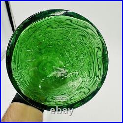 Empoli Glass Decanter Green Wave Italy Stopper 18in H Vintage Mid Century Modern