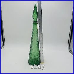 Empoli Glass Decanter Green Wave Italy Stopper 18in H Vintage Mid Century Modern